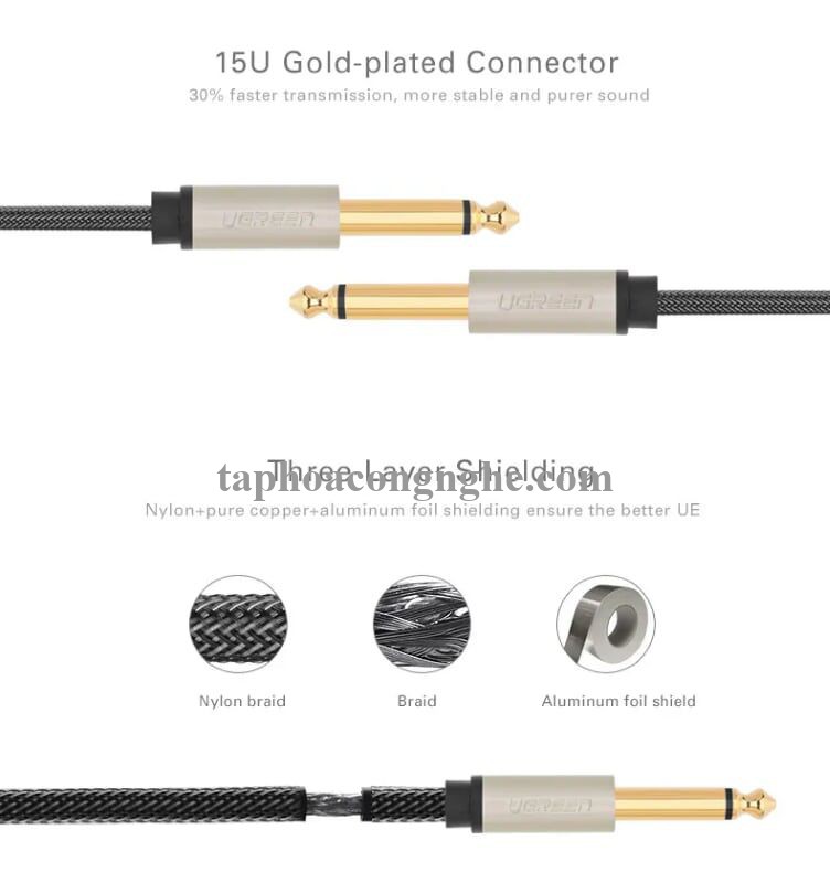 Ugreen 40813 5M 6.35mm màu Đen Cáp âm thanh 2 đầu 6.5mm dương cao cấp AV128 30040813